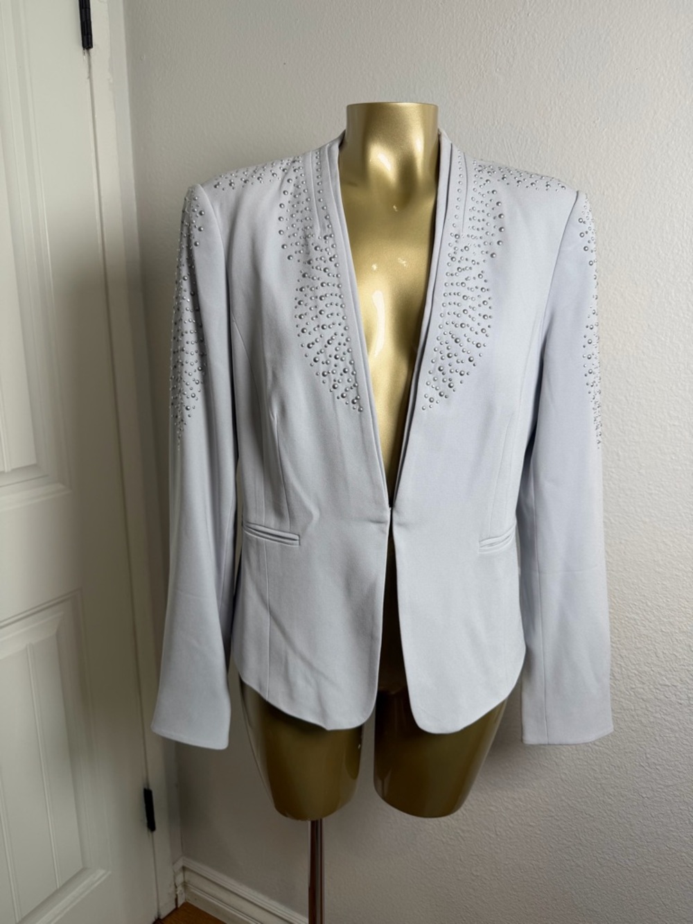 New Cache Grey Embellished Studded Blazer Jacket Womens NWT $188 Sz 8